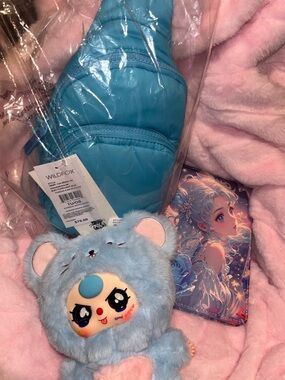 Wildfox Bright Light Blue Puffer Crossbody Bag Bundle